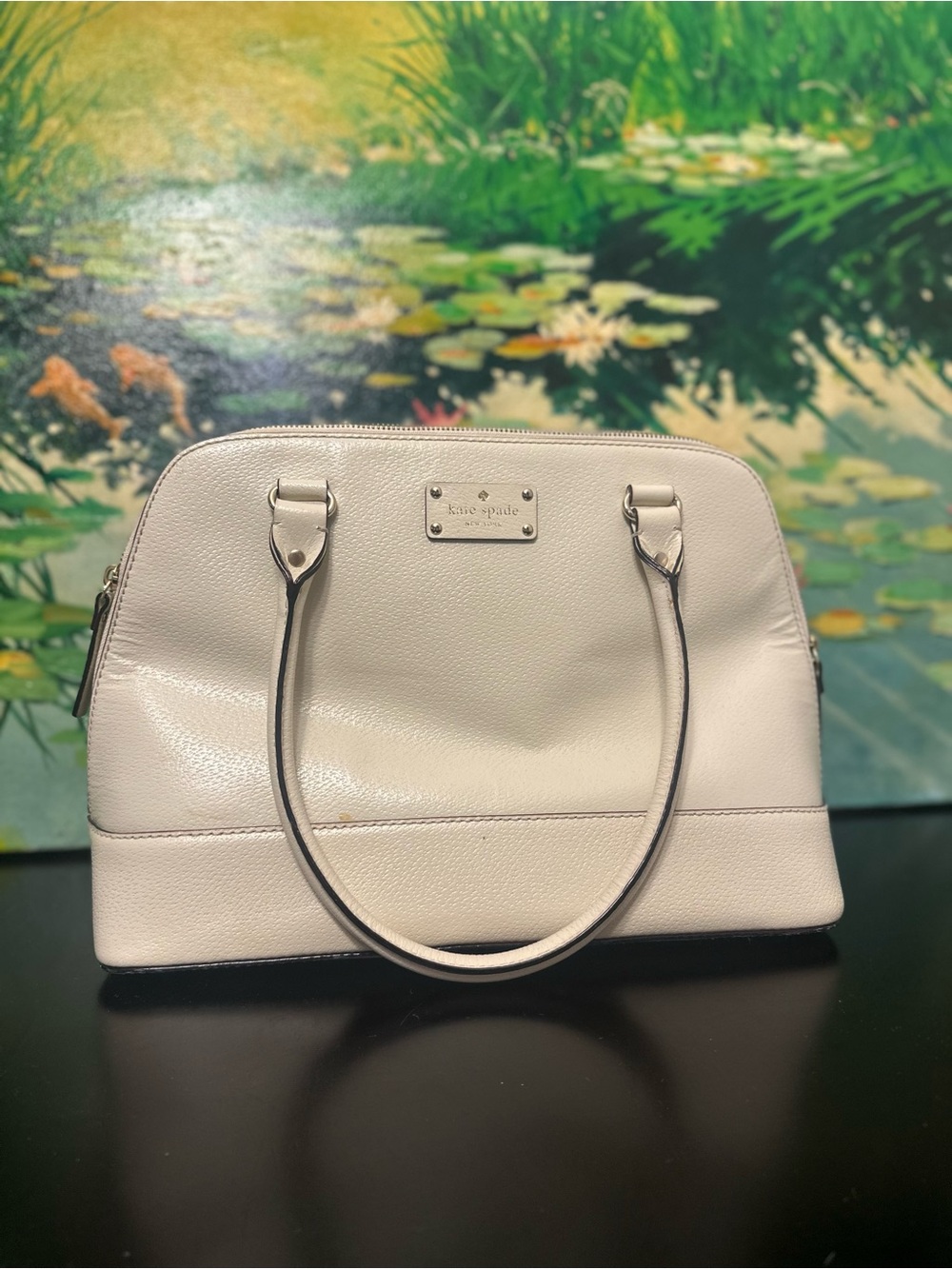 kate spade cream leather dome satchel with top handles
